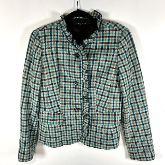 Talbots Blazer Jacket Grace Fit Herringbone Elbow Patch Wool Green Women’s Sz 8 - Picture 1 of 8